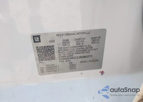 2018 Chevrolet Suburban Lt z USA, uszkodzony, nr VIN 1GNSKHKC3JR285273